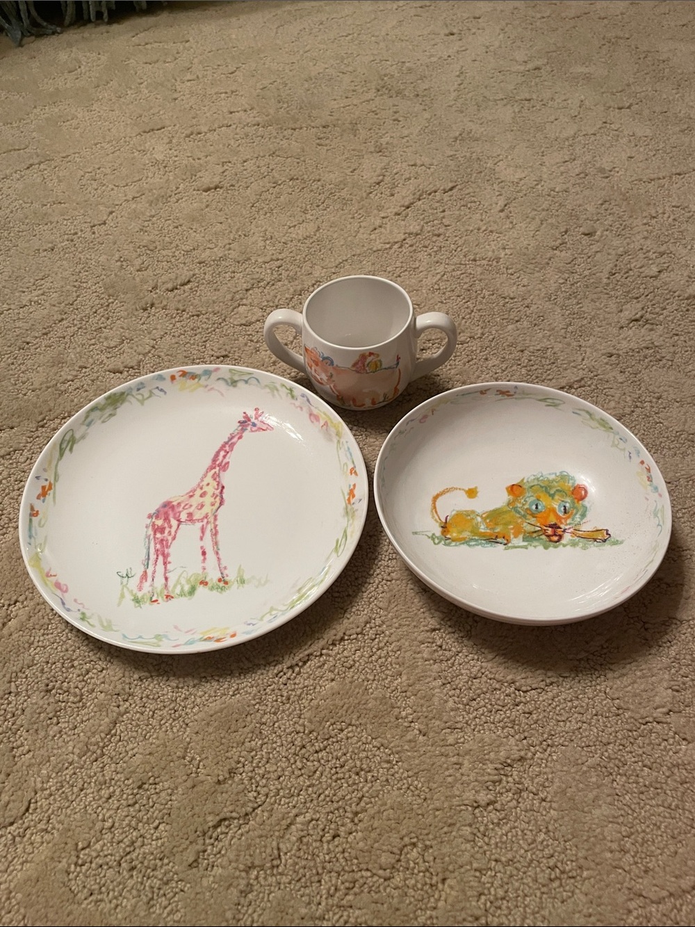 🩷Tiffany & Co Vintage Giraffe & Animal Ceramic Dish Set in Pink and Yellow🩷